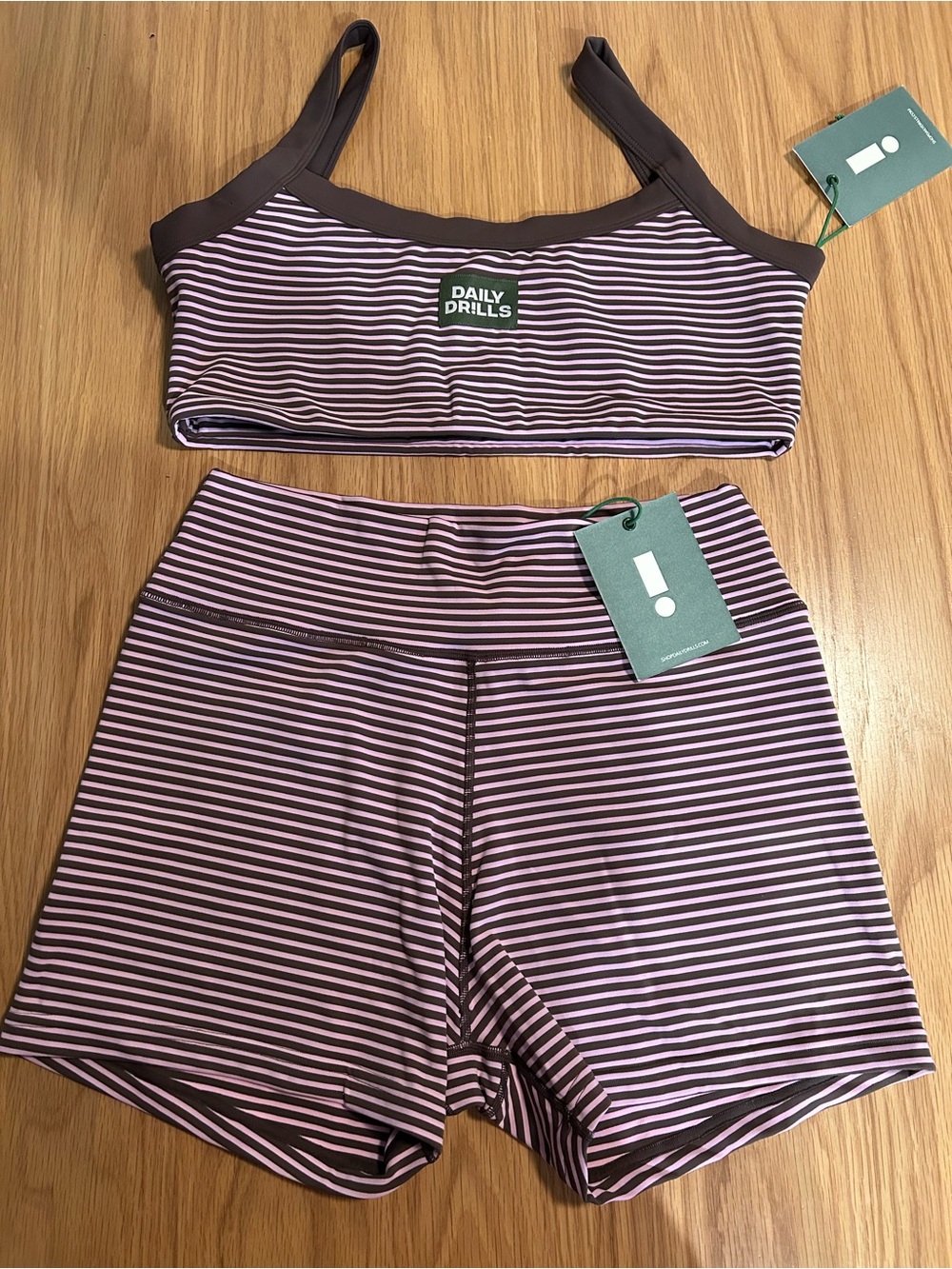 Daily Drills Play! Everyday Bra & Shortie Shorts Set - Taffy + Mocha Size XL NWT